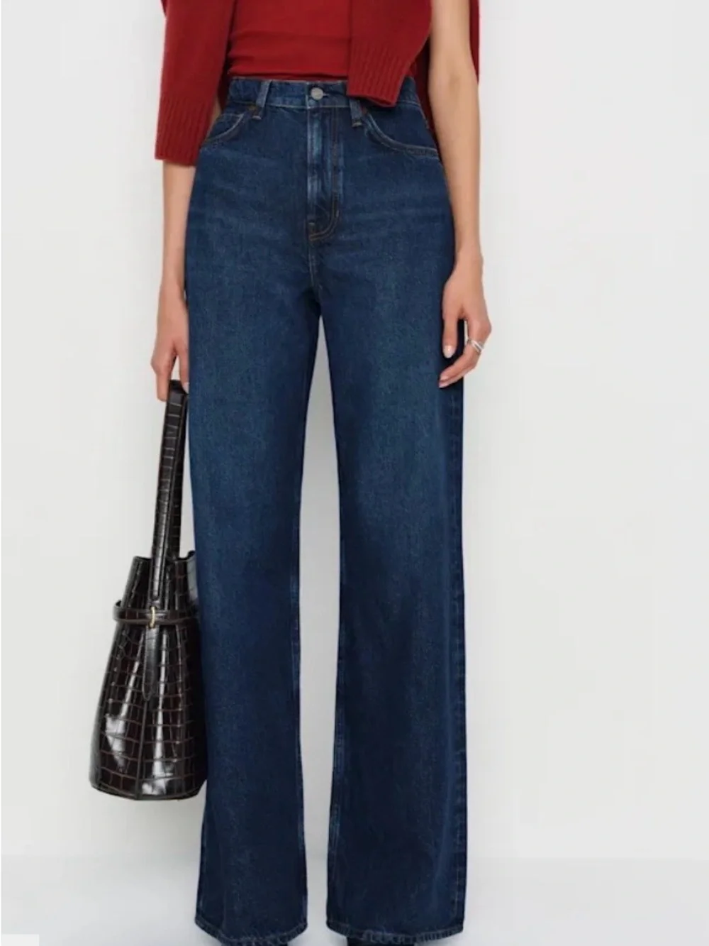 Reformation Cary High Rise Wide-Leg Jeans in Dark Blue - Picture 1 of 5
